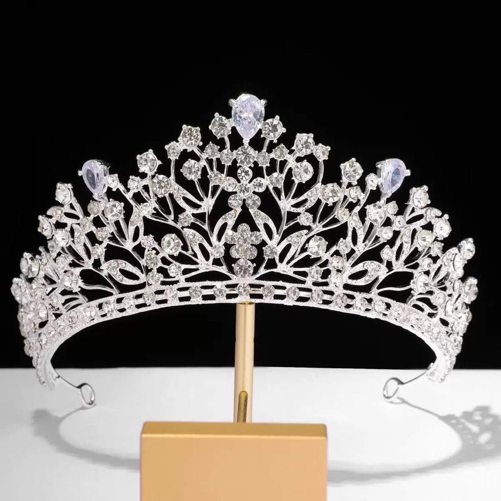 Vintage Silver Crystal Tiara With Clear Rhinestones